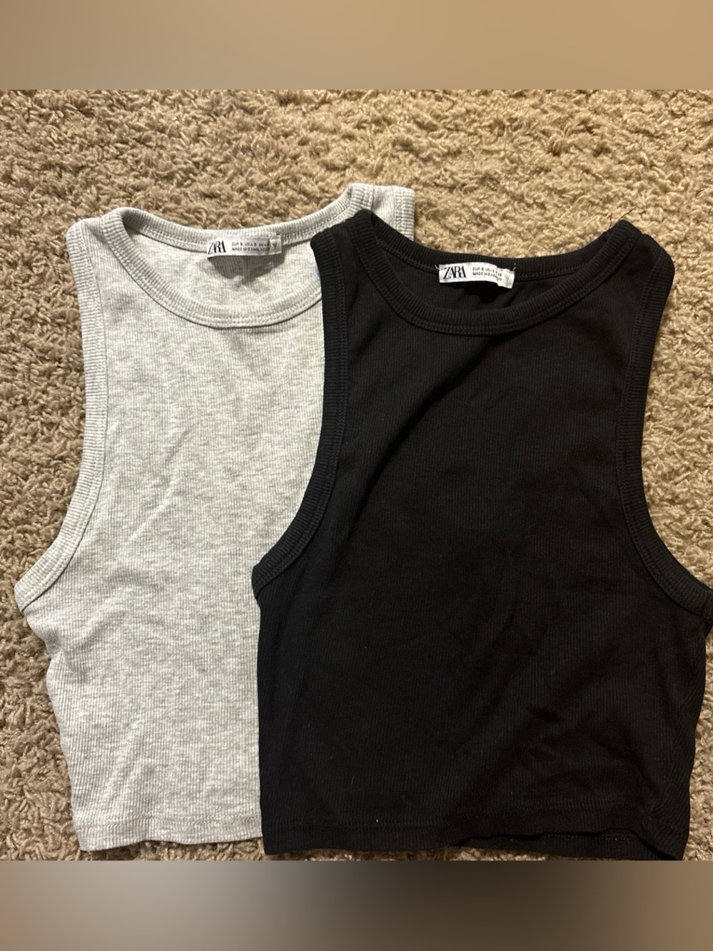Zara Ribbed Cropped Tank Tops - Black & Light Gray